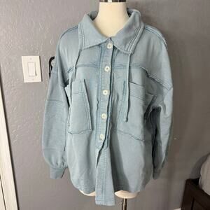 Free People Oversized Avalon Light Blue Sweatshirt Shacket